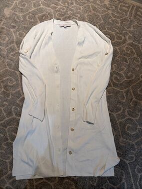 LOFT Cream Button-Front Long Cardigan